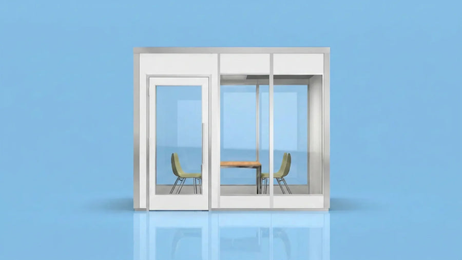 10' × 10' Collaboration Suite — Sky White Composite / White Melamine / Back Windows